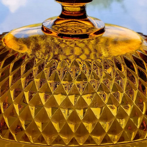 Vntg π"Diamond Point Amber" Lidded Oval Dish by Indiana Glass πΊπΈ - Picture 5 of 8